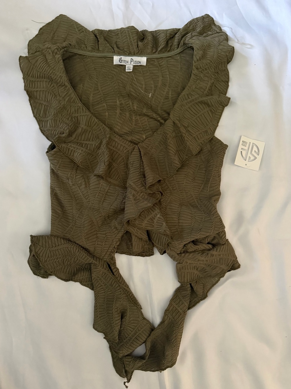 Olive Ruffle V-Neck Crop Top